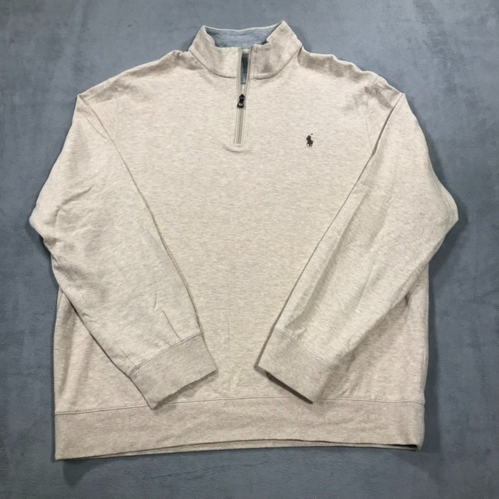 Polo Ralph Lauren 1/4 Zip Jersey Knit Sweater Men's Extra Large Beige Pony Logo